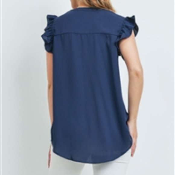 Navy Colored, Plus Size Solid Ruffled Sleeveless Top - Picture 2 of 5